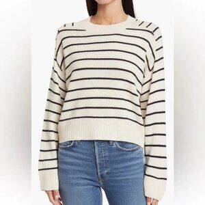 Tahari Womens Cream & Black Striped Knit Sweater Size XL